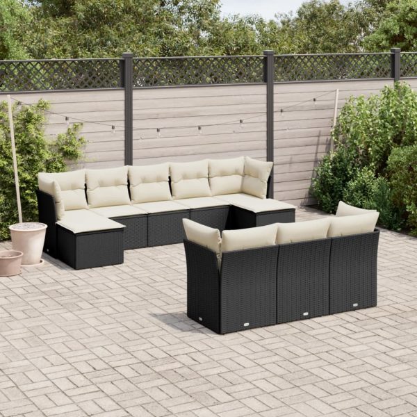 Set Divani Da Giardino 10pz Con Cuscini In Polyrattan Nero
