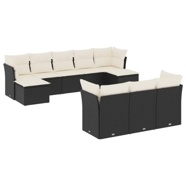 Set Divani Da Giardino 10pz Con Cuscini In Polyrattan Nero - Image 2
