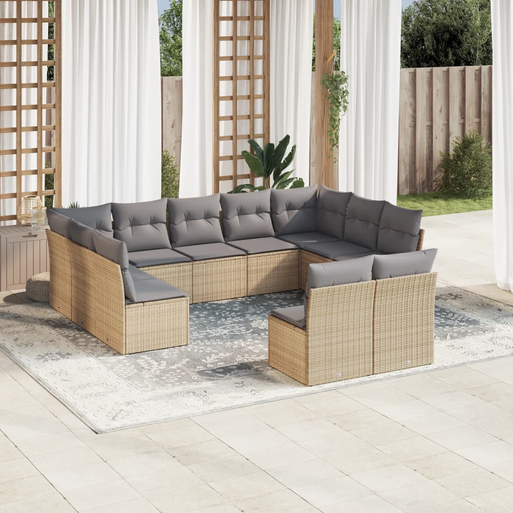 Set Divani Da Giardino 11 Pz Con Cuscini Beige In Polyrattan