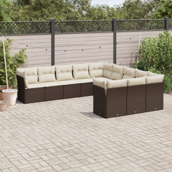 Set Divani Da Giardino 11 Pz Con Cuscini Polyrattan Marrone