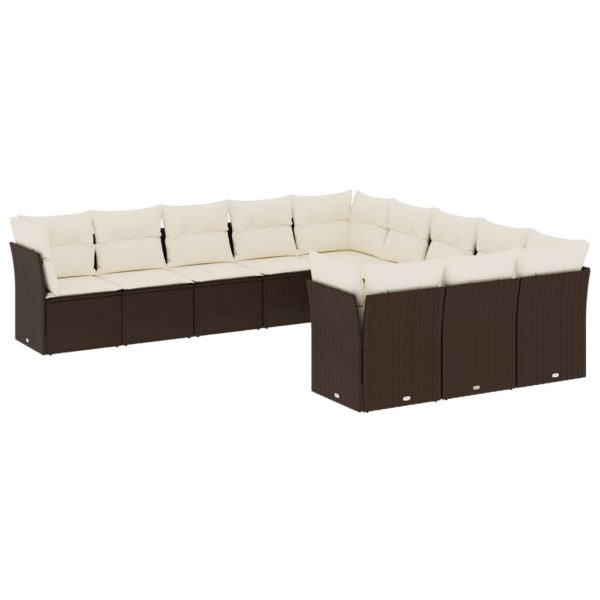 Set Divani Da Giardino 11 Pz Con Cuscini Polyrattan Marrone - Image 2