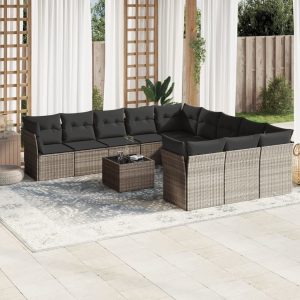 Set Divano Giardino 12 Pz Con Cuscini Grigio Chiaro Polyrattan