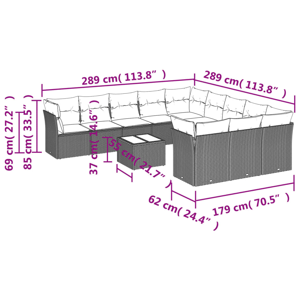 Set Divano Giardino 12 Pz Con Cuscini Grigio Chiaro Polyrattan - Image 3