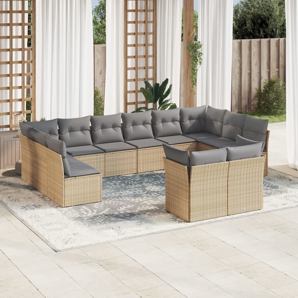 Set Divani Da Giardino 12 Pz Con Cuscini Beige In Polyrattan