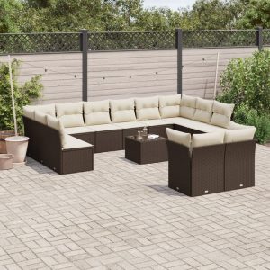 Set Divani Da Giardino 13 Pz Con Cuscini Marrone In Polyrattan
