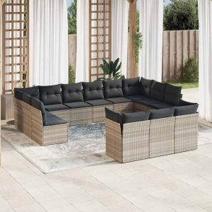 Set Divani Giardino 13 Pz Con Cuscini Grigio Chiaro Polyrattan