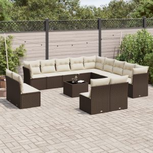 Set Divani Da Giardino 14pz Con Cuscini In Polyrattan Marrone