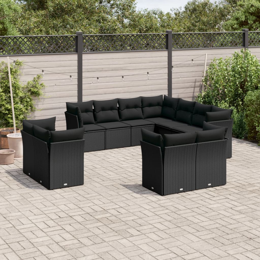 Set Divani Da Giardino 11 Pz Con Cuscini In Polyrattan Nero