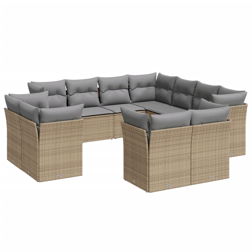 Set Divani Da Giardino 11 Pz Con Cuscini Beige In Polyrattan - Image 2