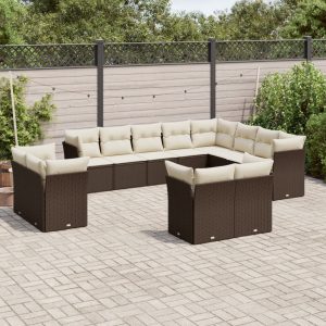 Set Divani Da Giardino 12 Pz Con Cuscini Marrone In Polyrattan