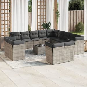 Set Divani Da Giardino 14pz Con Cuscini In Polyrattan Grigio