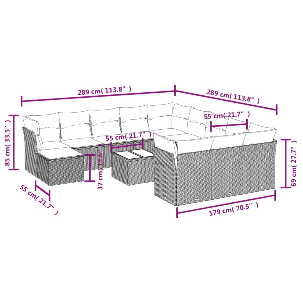 Set Divani Da Giardino 13 Pz Con Cuscini Grigio In Polyrattan - Image 3