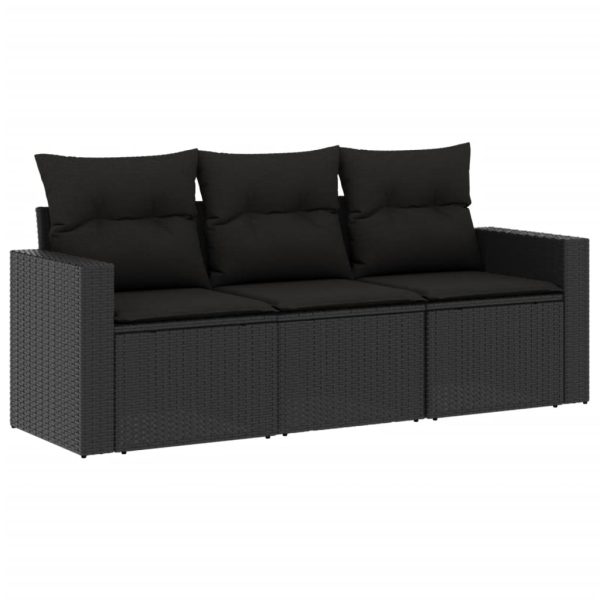 Set Divani Da Giardino 3 Pz Con Cuscini In Polyrattan Nero - Image 2
