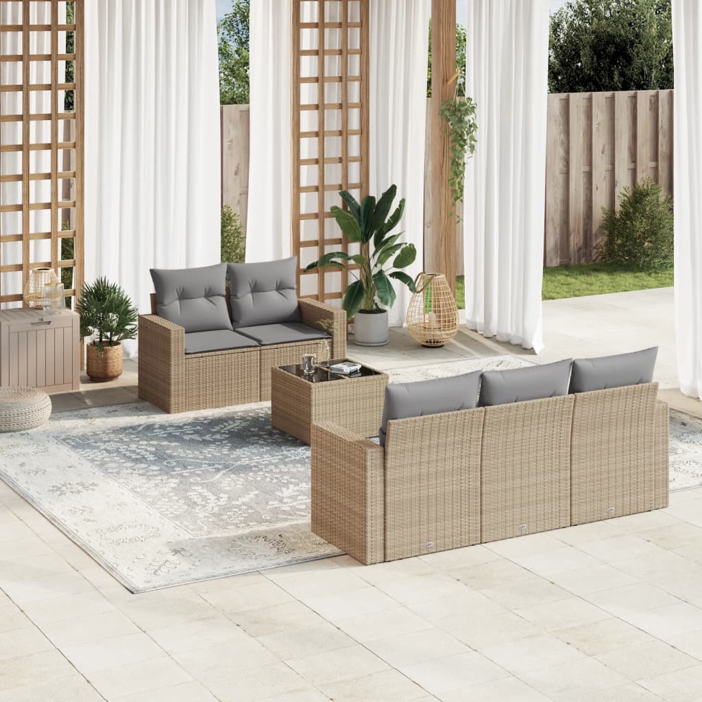 Set Divano Da Giardino 6 Pz Con Cuscini Beige In Polyrattan