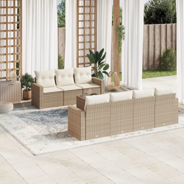 Set Divano Da Giardino 8 Pz Con Cuscini Beige In Polyrattan
