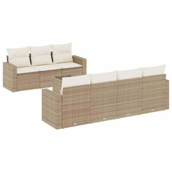 Set Divano Da Giardino 8 Pz Con Cuscini Beige In Polyrattan - Image 2
