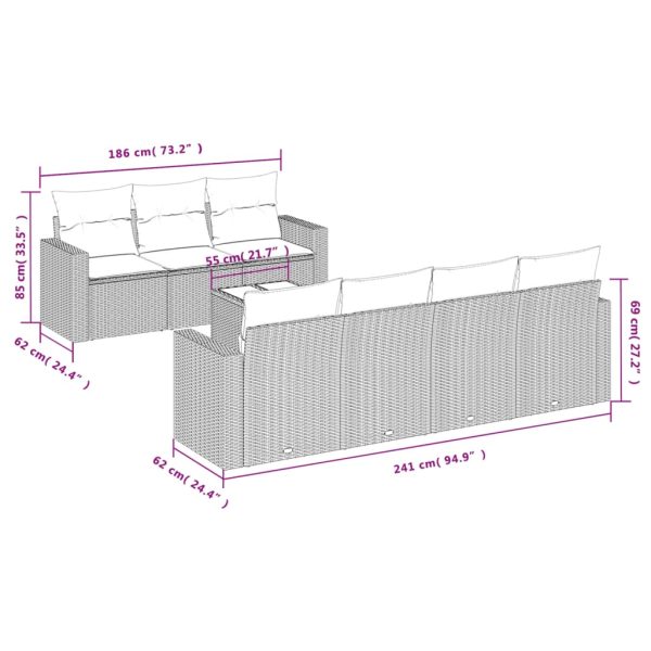 Set Divano Da Giardino 8 Pz Con Cuscini Beige In Polyrattan - Image 3