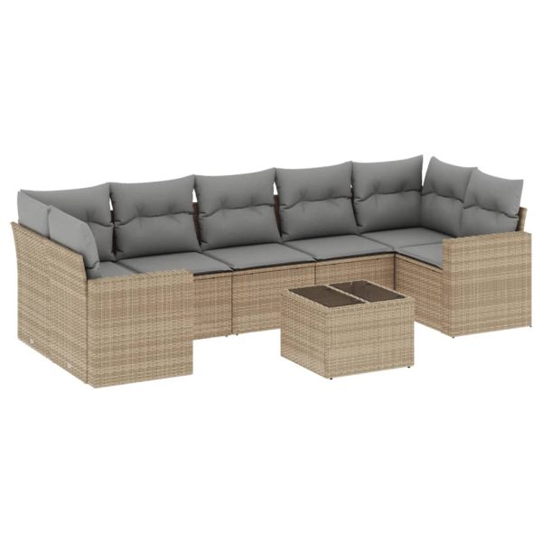 Set Divano Da Giardino 8 Pz Con Cuscini Beige In Polyrattan - Image 2