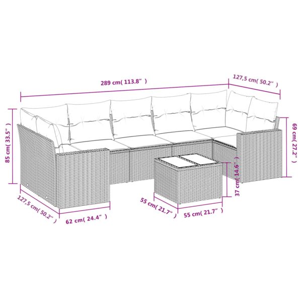 Set Divano Da Giardino 8 Pz Con Cuscini Beige In Polyrattan - Image 3