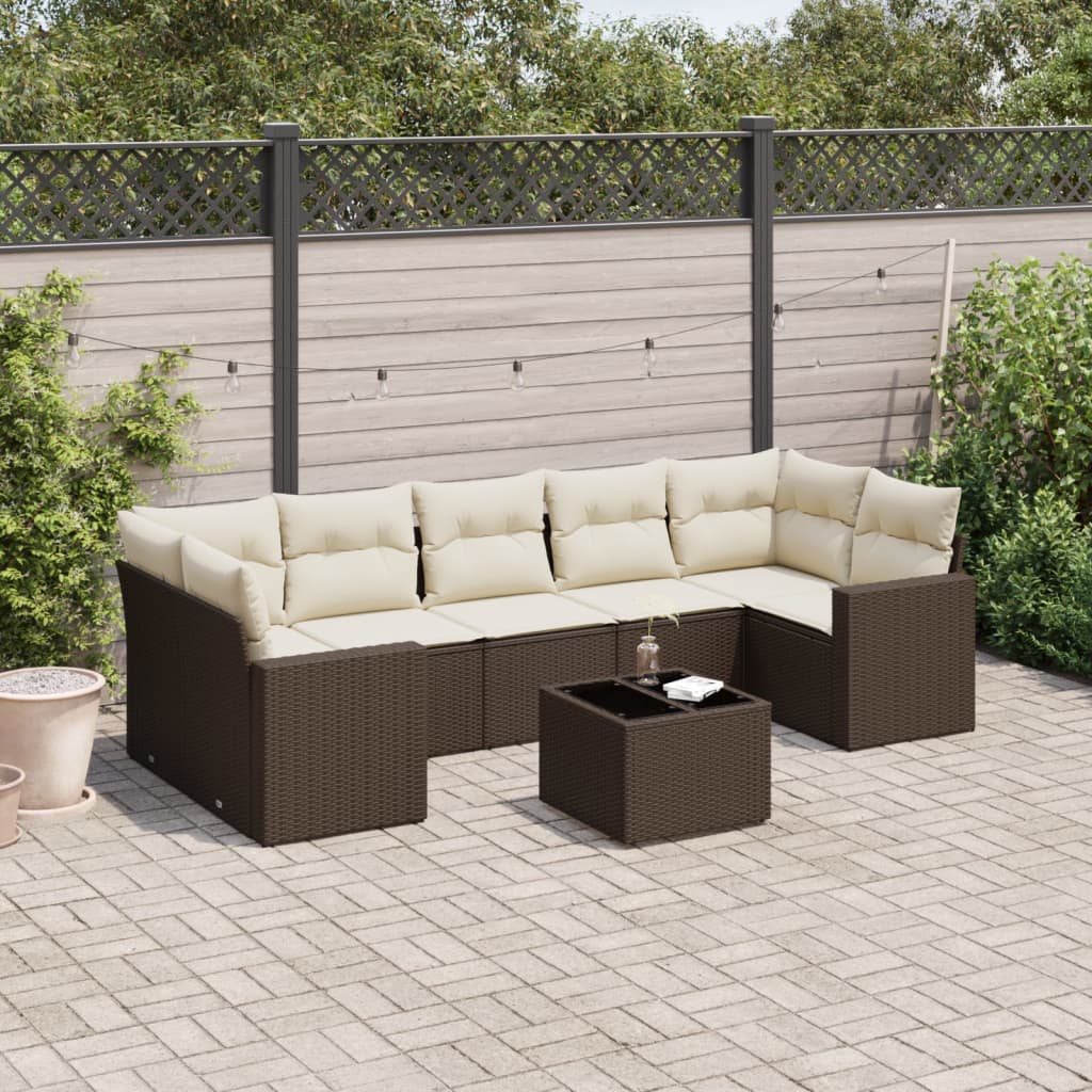 Set Divani Da Giardino 8 Pz Con Cuscini Marrone In Polyrattan