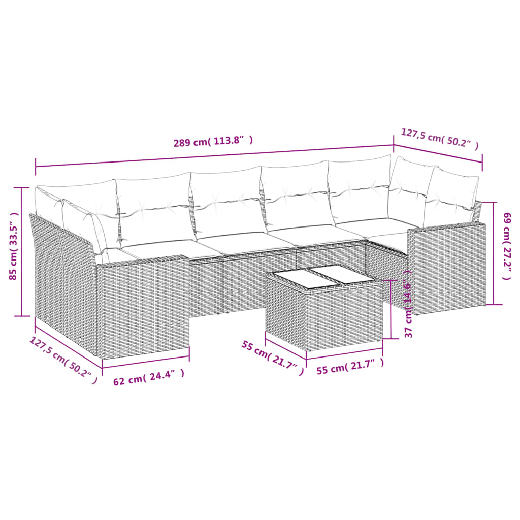 Set Divani Da Giardino 8 Pz Con Cuscini Marrone In Polyrattan - Image 3