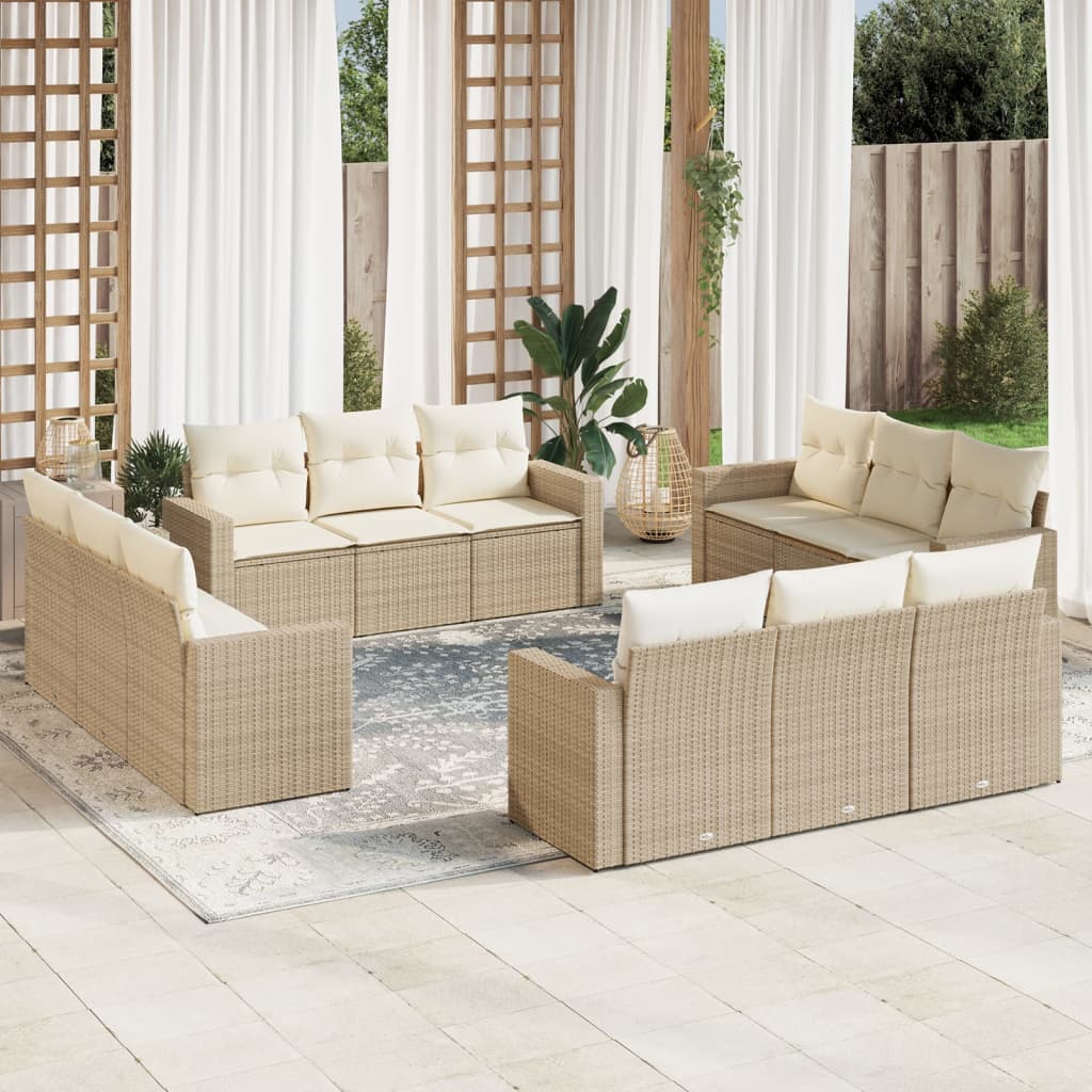Set Divani Da Giardino 12 Pz Con Cuscini Beige In Polyrattan