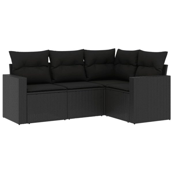 Set Divani Da Giardino 4 Pz Con Cuscini Nero In Polyrattan - Image 2