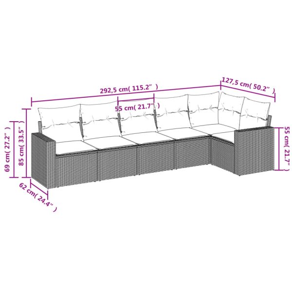 Set Divano Da Giardino 6 Pz Con Cuscini Beige In Polyrattan - Image 3