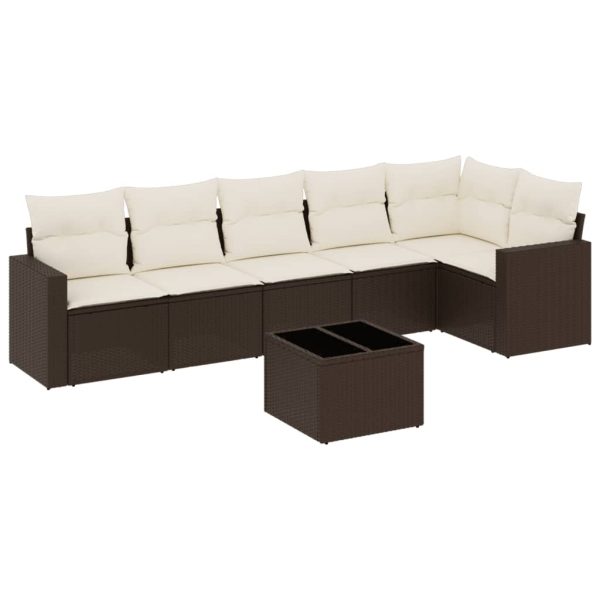 Set Divani Da Giardino 7 Pz Con Cuscini Marrone In Polyrattan - Image 2