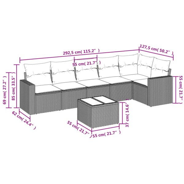 Set Divani Da Giardino 7 Pz Con Cuscini Marrone In Polyrattan - Image 3