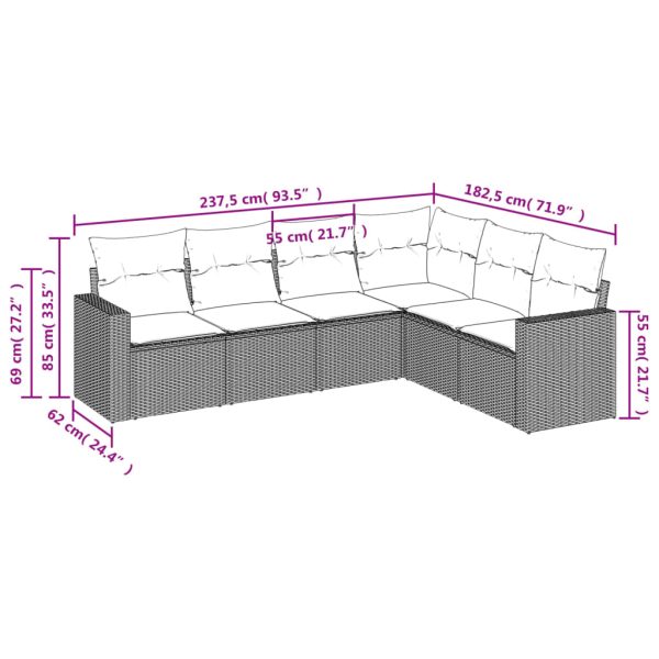 Set Divano Da Giardino 6 Pz Con Cuscini Marrone In Polyrattan - Image 3
