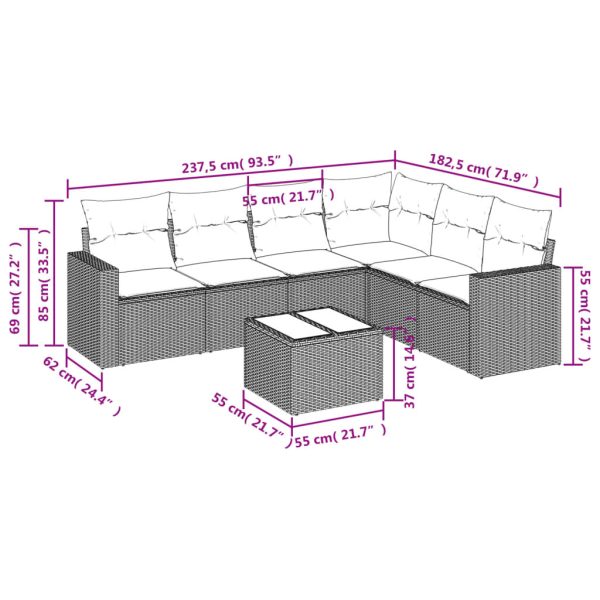 Set Divani Da Giardino 7 Pz Con Cuscini Beige In Polyrattan - Image 3