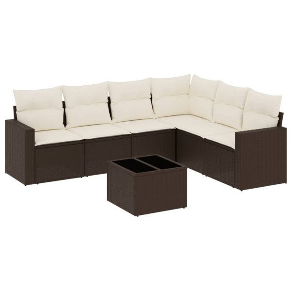 Set Divani Da Giardino 7 Pz Con Cuscini Marrone In Polyrattan - Image 2