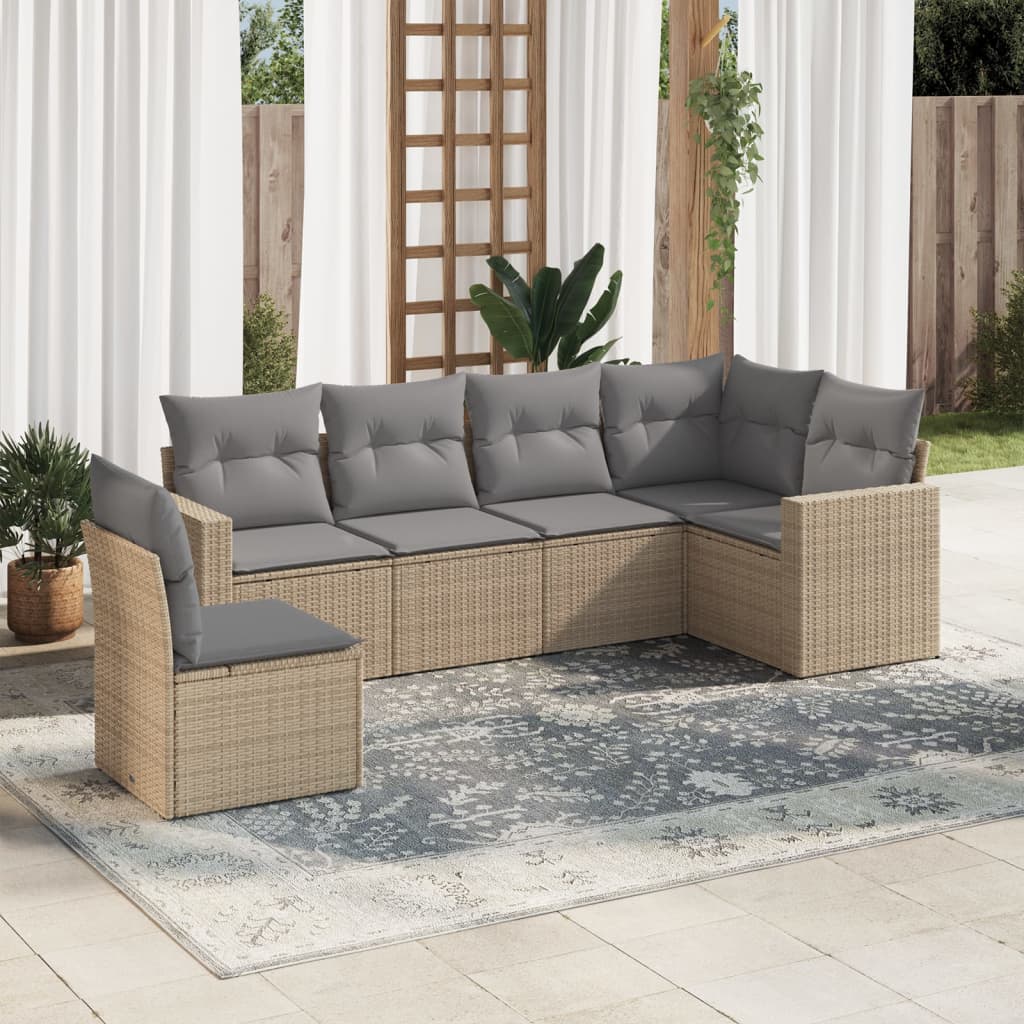 Set Divano Da Giardino 6 Pz Con Cuscini Beige In Polyrattan