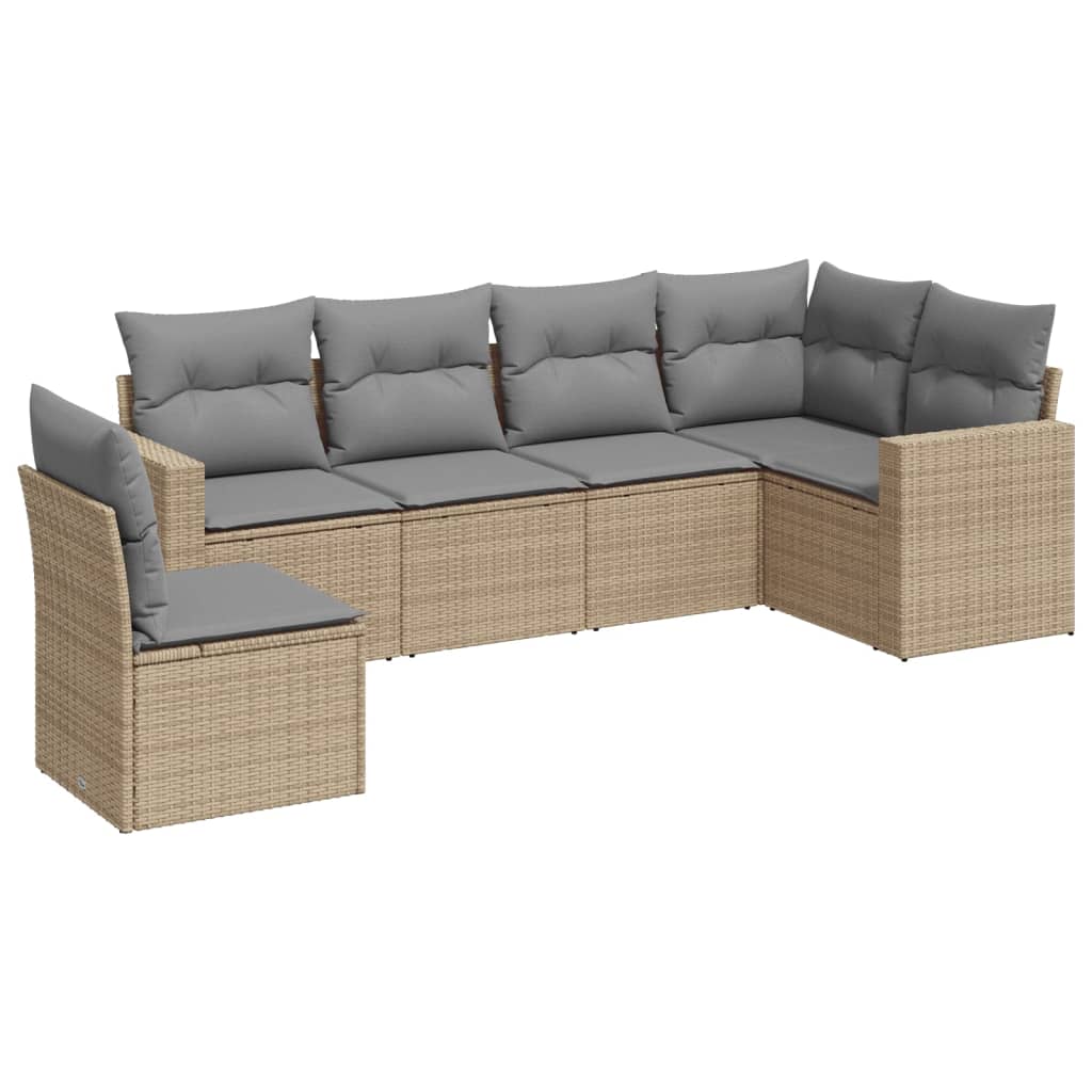 Set Divano Da Giardino 6 Pz Con Cuscini Beige In Polyrattan - Image 2
