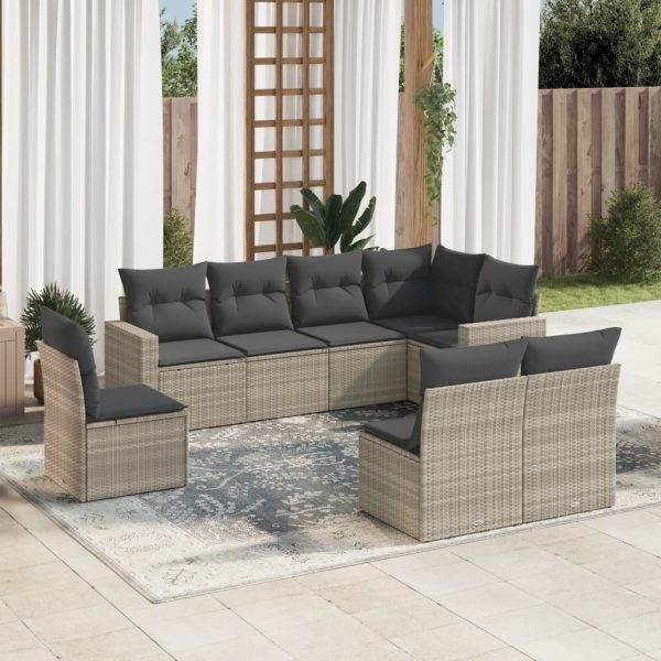 Set Divano Da Giardino 8pz Con Cuscini Grigio Chiaro Polyrattan