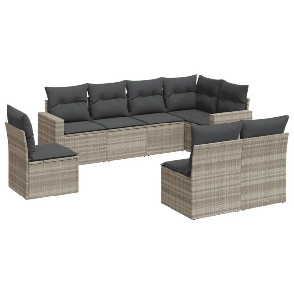 Set Divano Da Giardino 8pz Con Cuscini Grigio Chiaro Polyrattan - Image 2