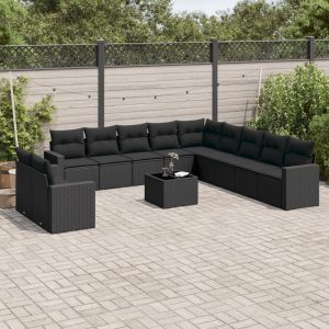Set Divani Da Giardino 12 Pz Con Cuscini Nero In Polyrattan
