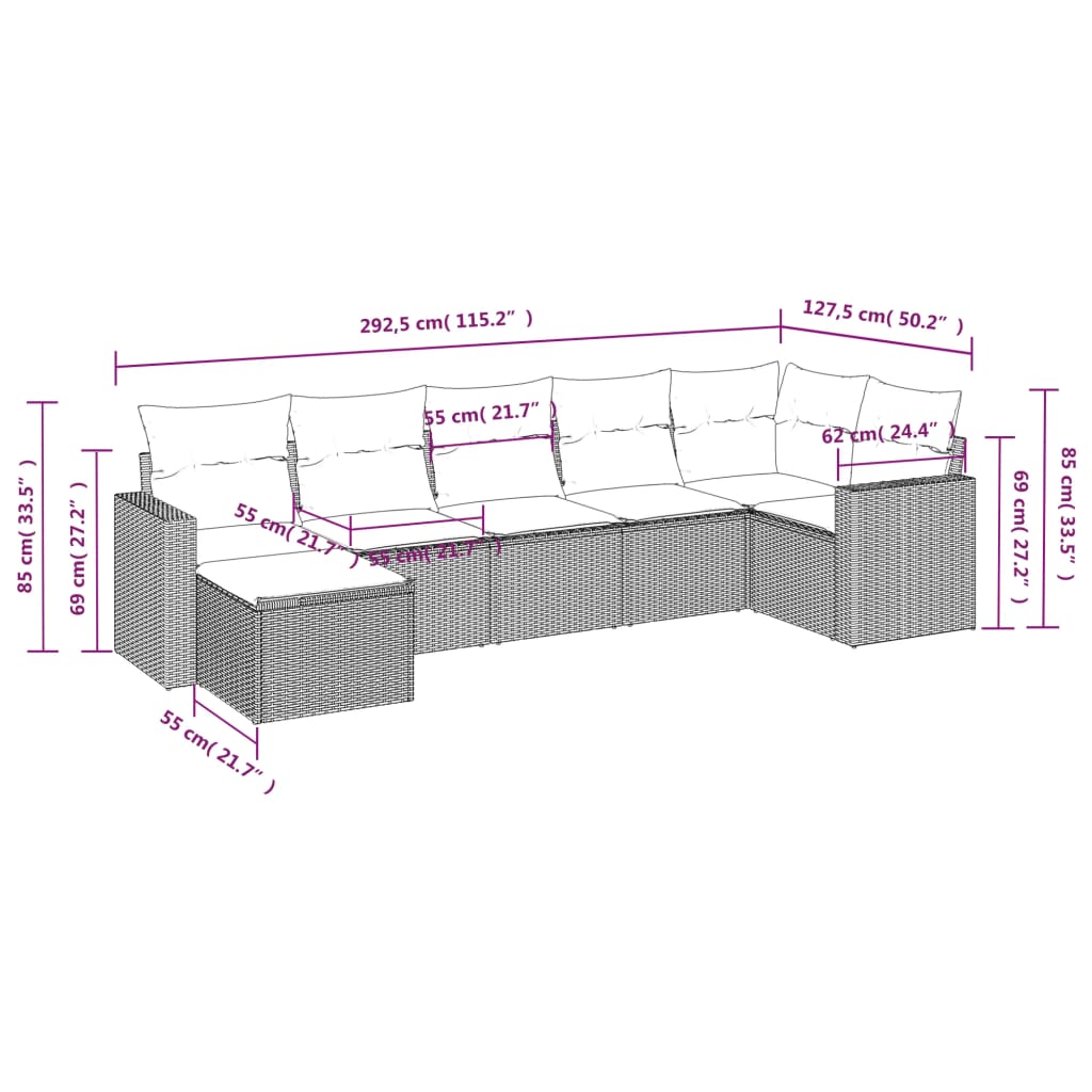Set Divani Da Giardino Con Cuscini 7pz Nero Polyrattan - Image 3