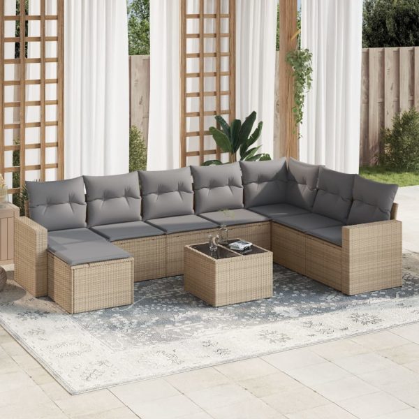 Set Divano Da Giardino 9 Pz Con Cuscini Beige In Polyrattan
