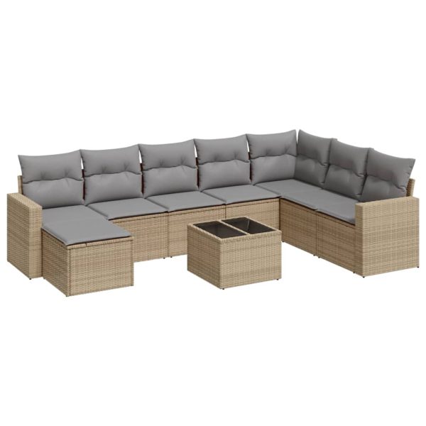 Set Divano Da Giardino 9 Pz Con Cuscini Beige In Polyrattan - Image 2