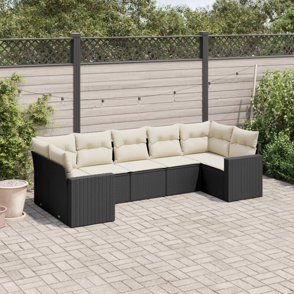Set Divani Da Giardino Con Cuscini 7pz Nero Polyrattan