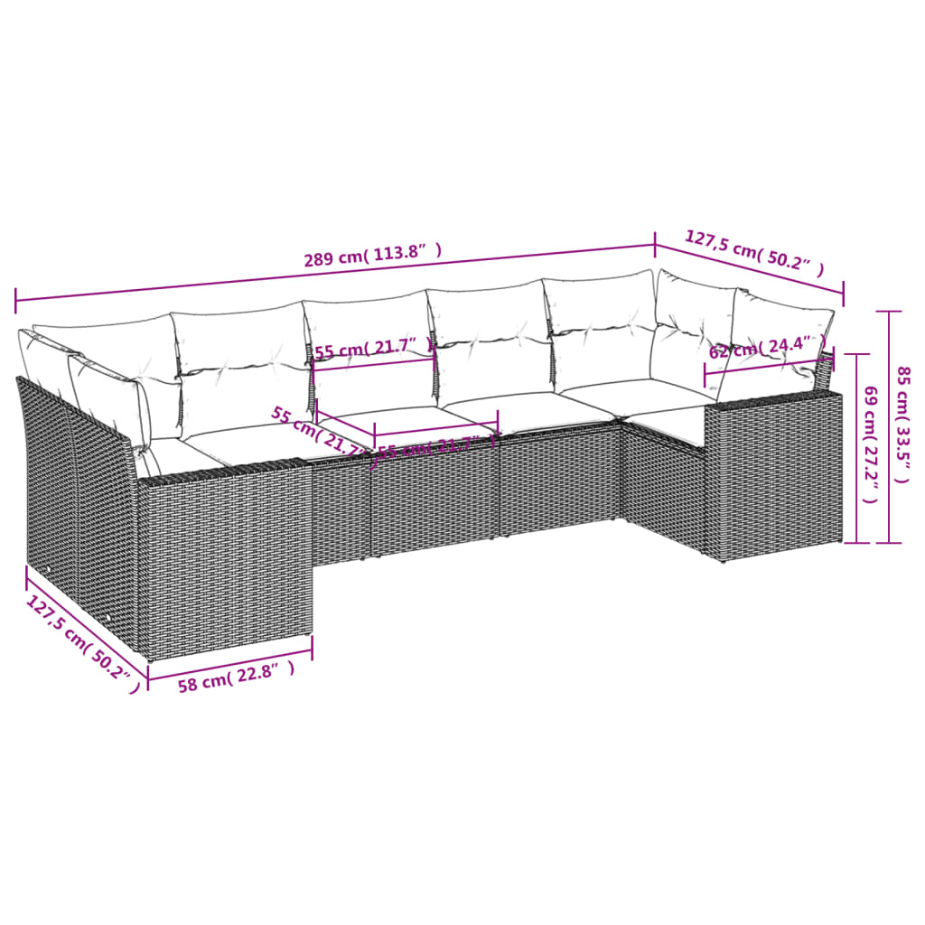 Set Divani Da Giardino Con Cuscini 7pz Nero Polyrattan - Image 3