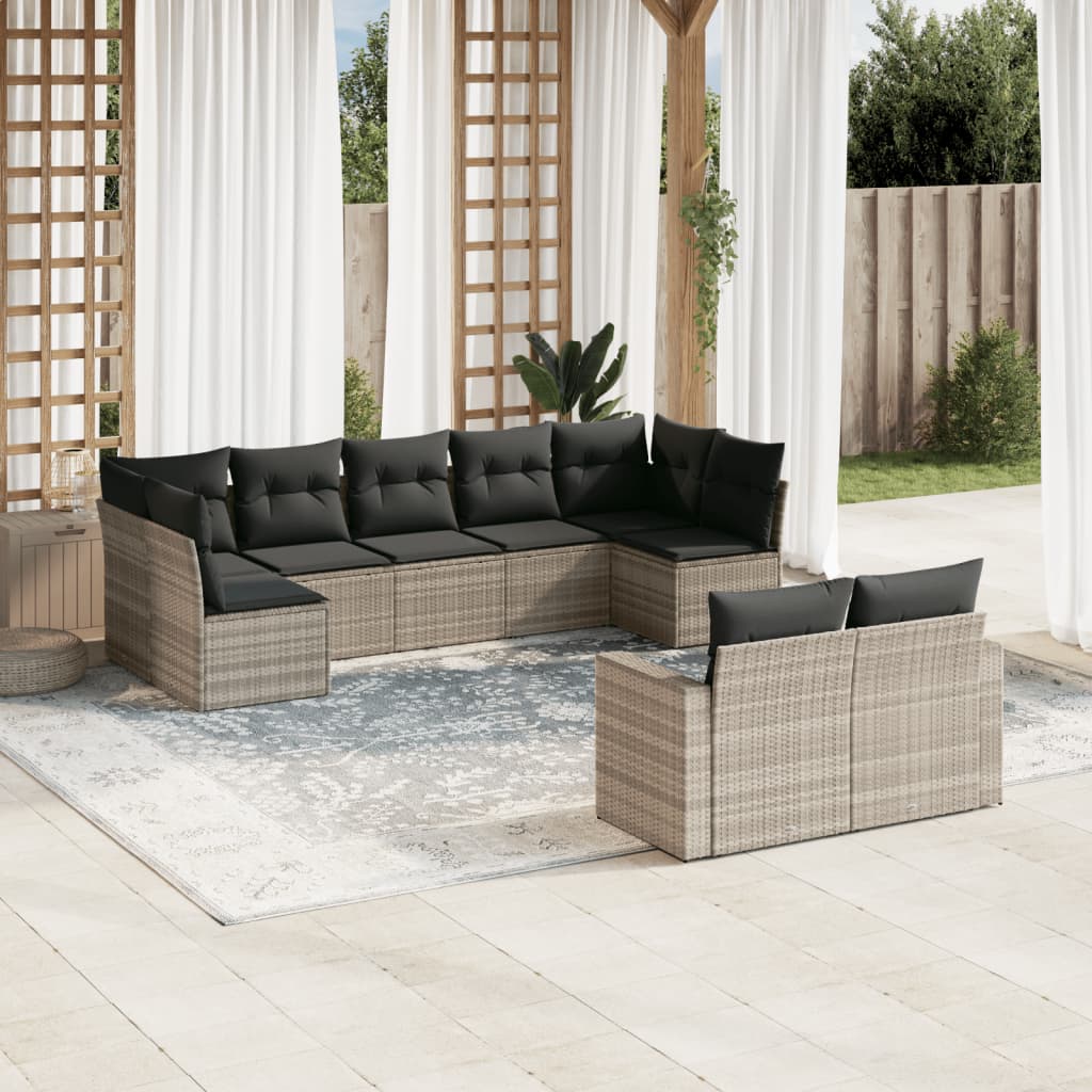 Set Divano Da Giardino 9pz Con Cuscini Grigio Chiaro Polyrattan