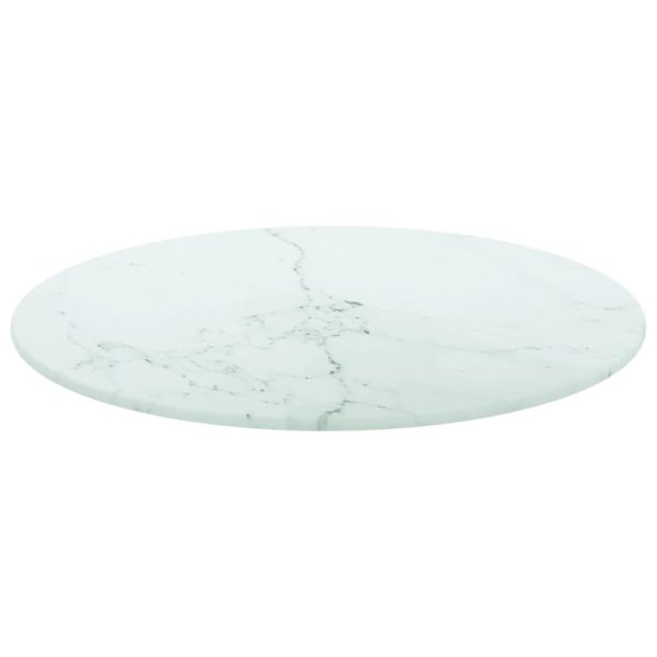 Piano Per Tavolo Bianco Ø40x0,8 Cm Vetro Temperato Design Marmo - Image 2