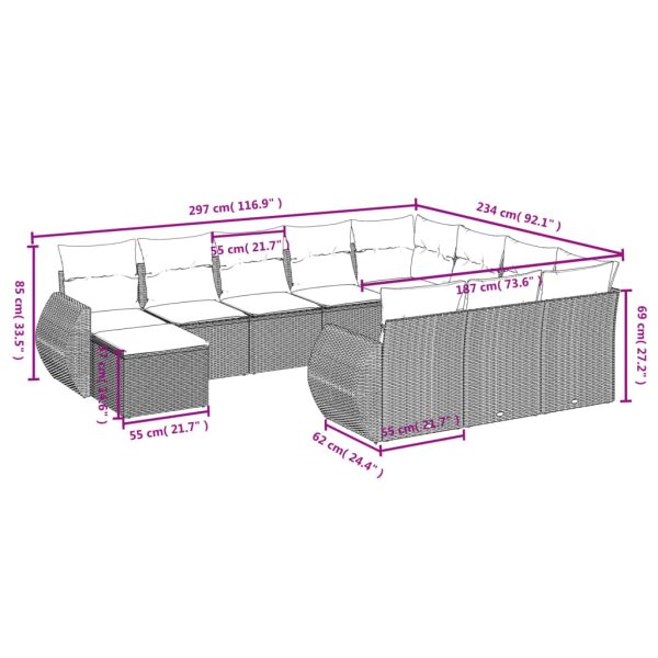 Set Divani Da Giardino 11 Pz Con Cuscini In Polyrattan Nero - Image 3