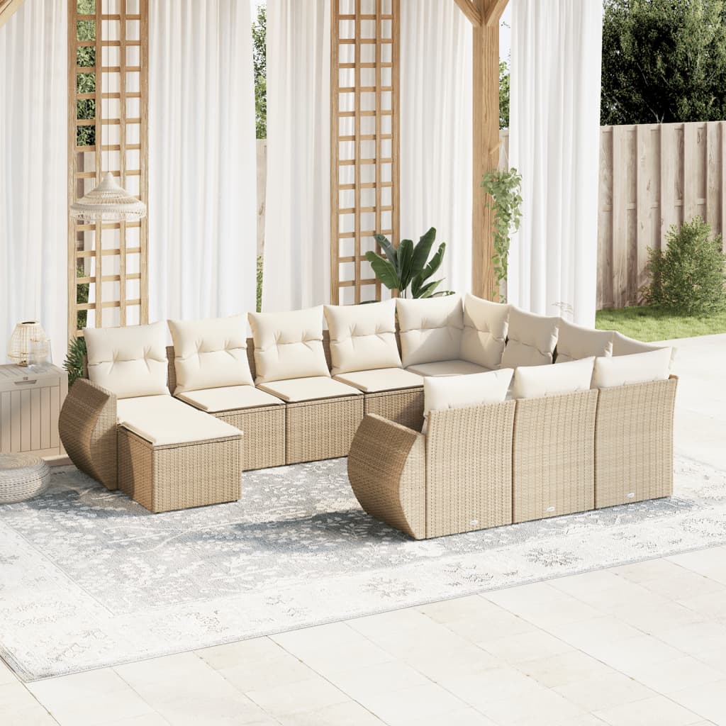Set Divani Da Giardino 11 Pz Con Cuscini Beige In Polyrattan