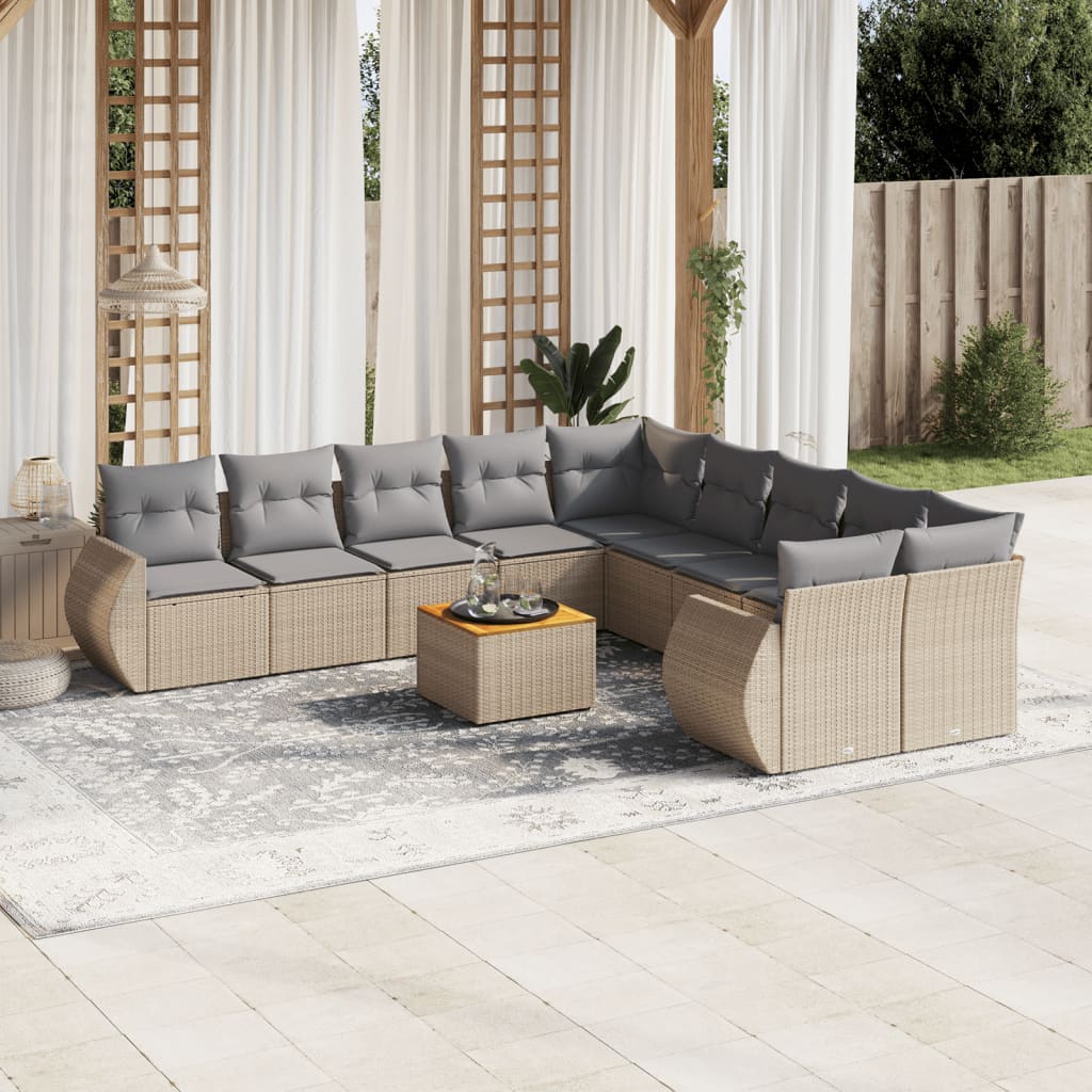 Set Divani Da Giardino 11 Pz Con Cuscini Beige In Polyrattan