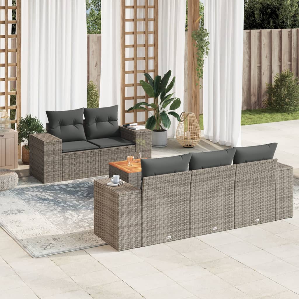 Set Divano Da Giardino 6 Pz Con Cuscini Grigio In Polyrattan