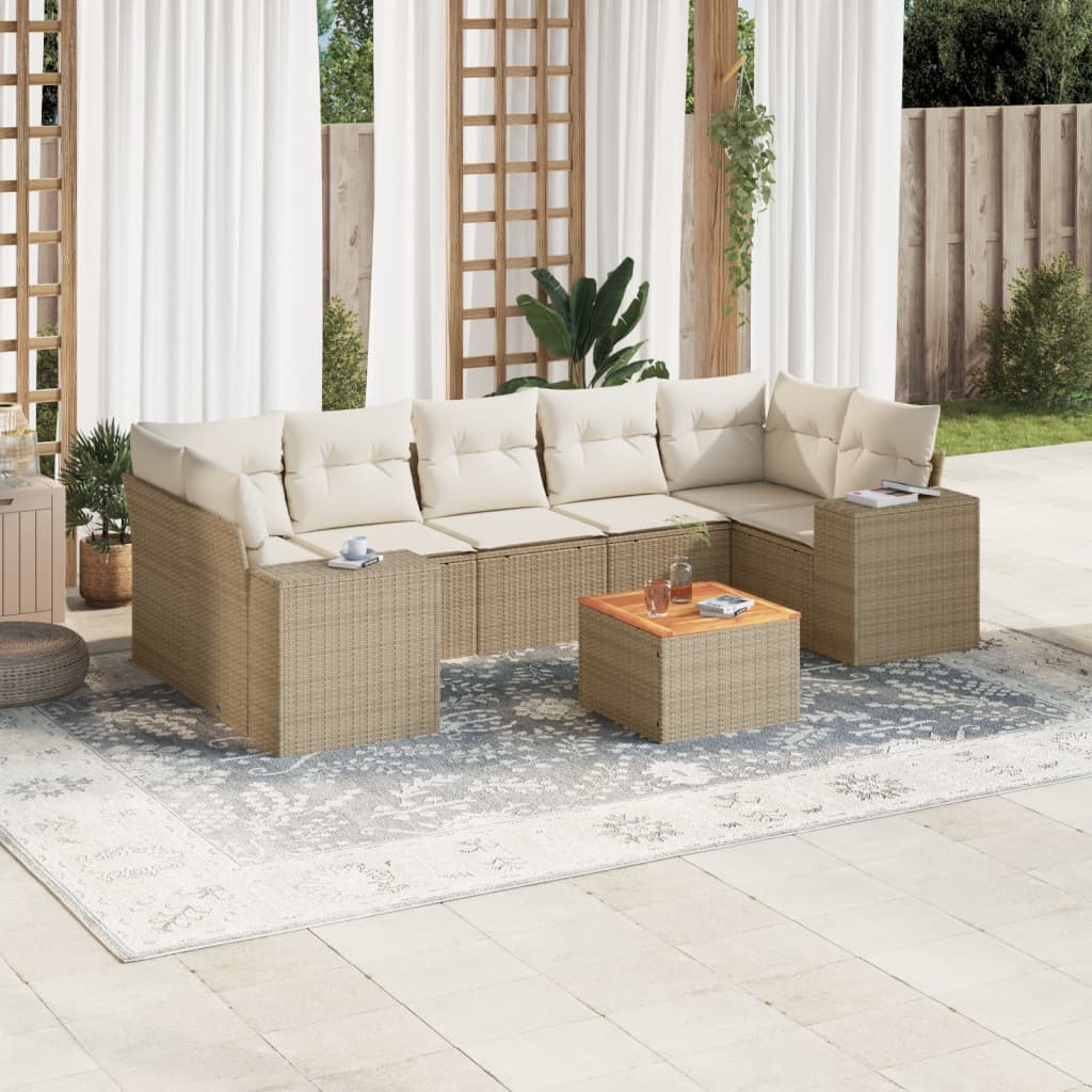 Set Divano Da Giardino 8 Pz Con Cuscini Beige In Polyrattan